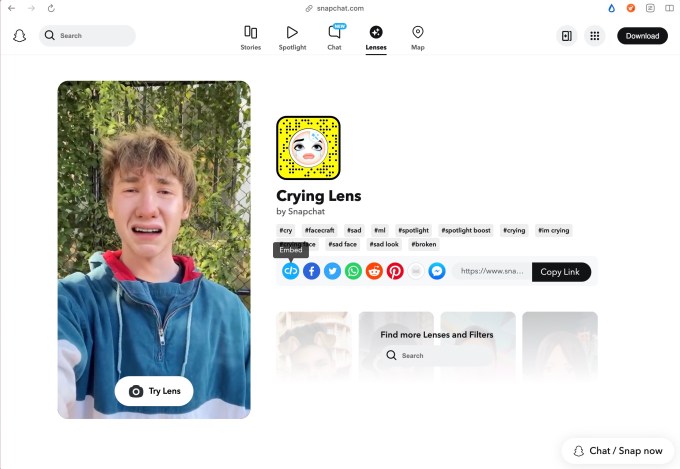 Snapchat is now allowing website to embed content